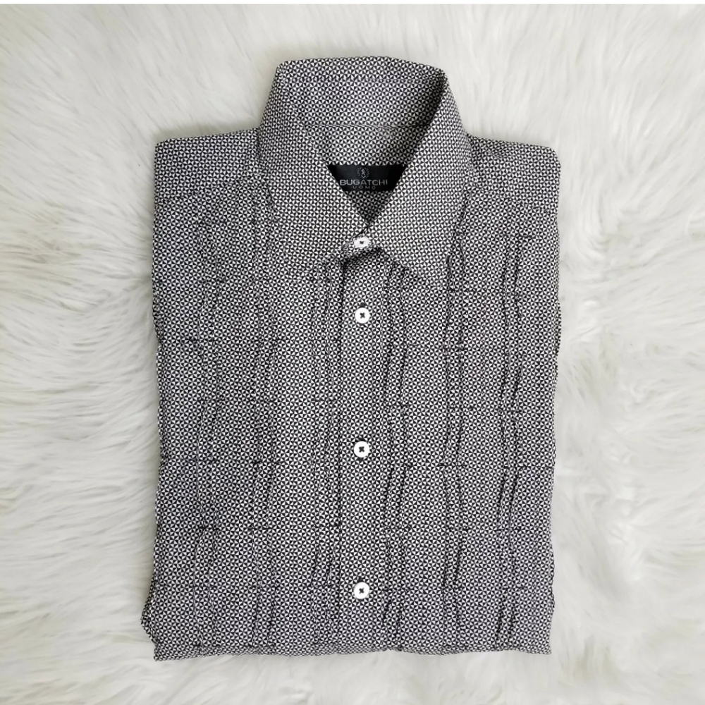 Bugatchi Uomo Black White Tuxedo Front Shirt M